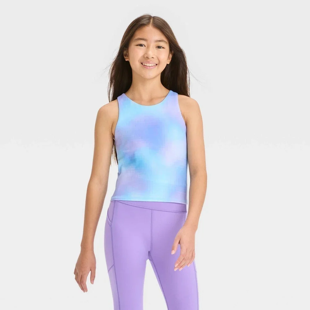 Girls Cropped Tank Top - All in Motion Sky Blue Size X-Large 14